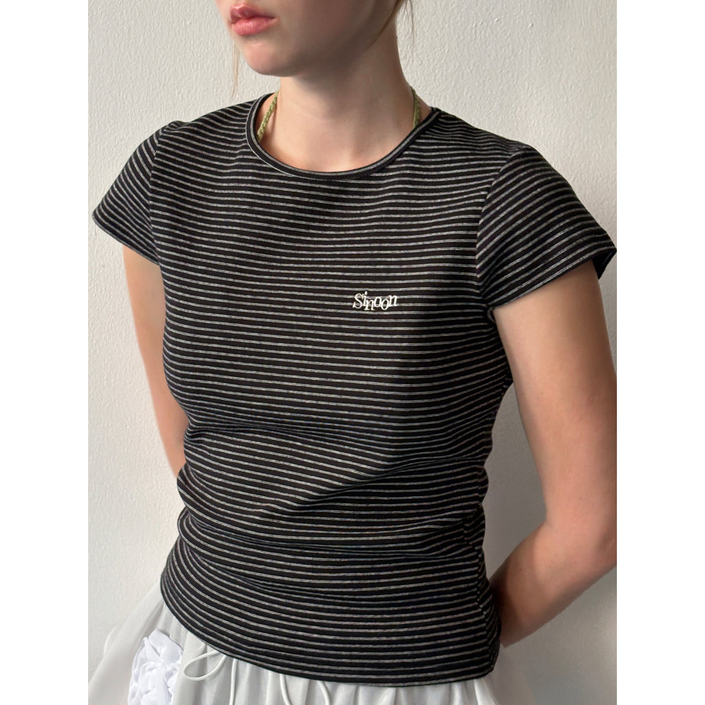 SINOON Stripe Cap Sleeve T-shirt (Black)