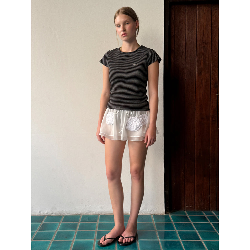 SINOON Stripe Cap Sleeve T-shirt (Black)