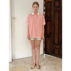 SINOON Stripe Half Sleeve PK Shirt (Red)