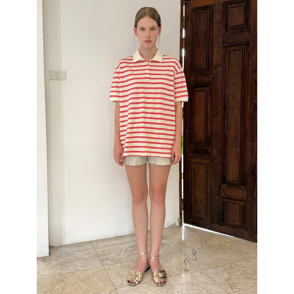 SINOON Stripe Half Sleeve PK Shirt (Red)