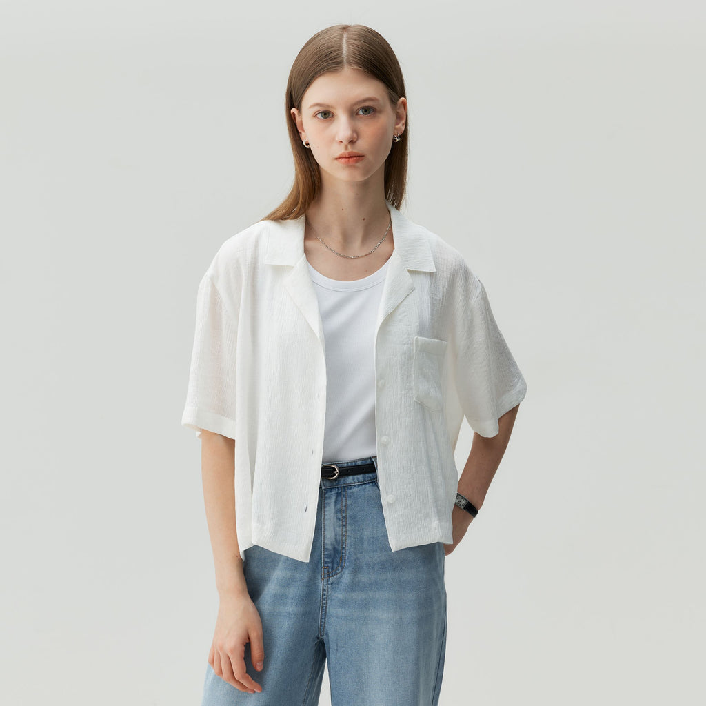 MIND BRIDGE WOMEN [W] Crease open collar short sleeve shirt - 2color MZWS3230