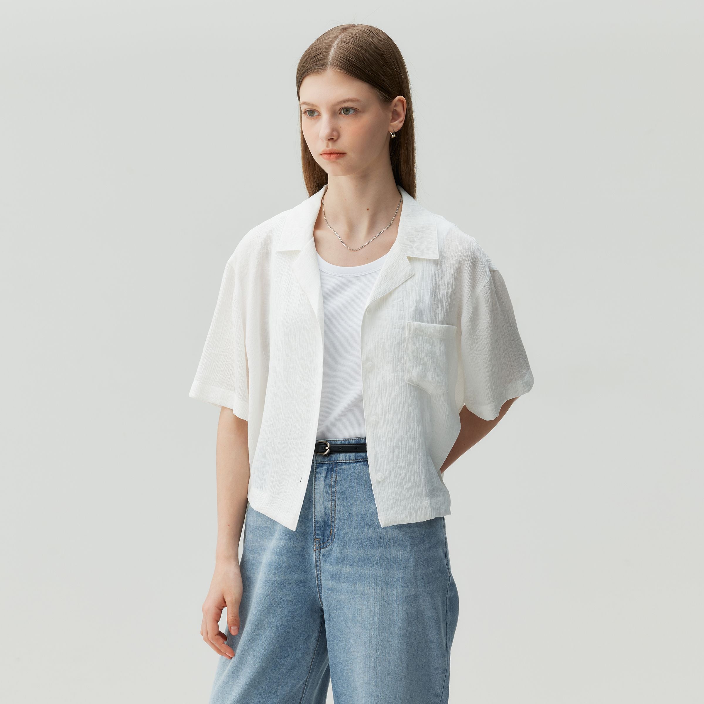 MIND BRIDGE WOMEN [W] Crease open collar short sleeve shirt - 2color MZWS3230