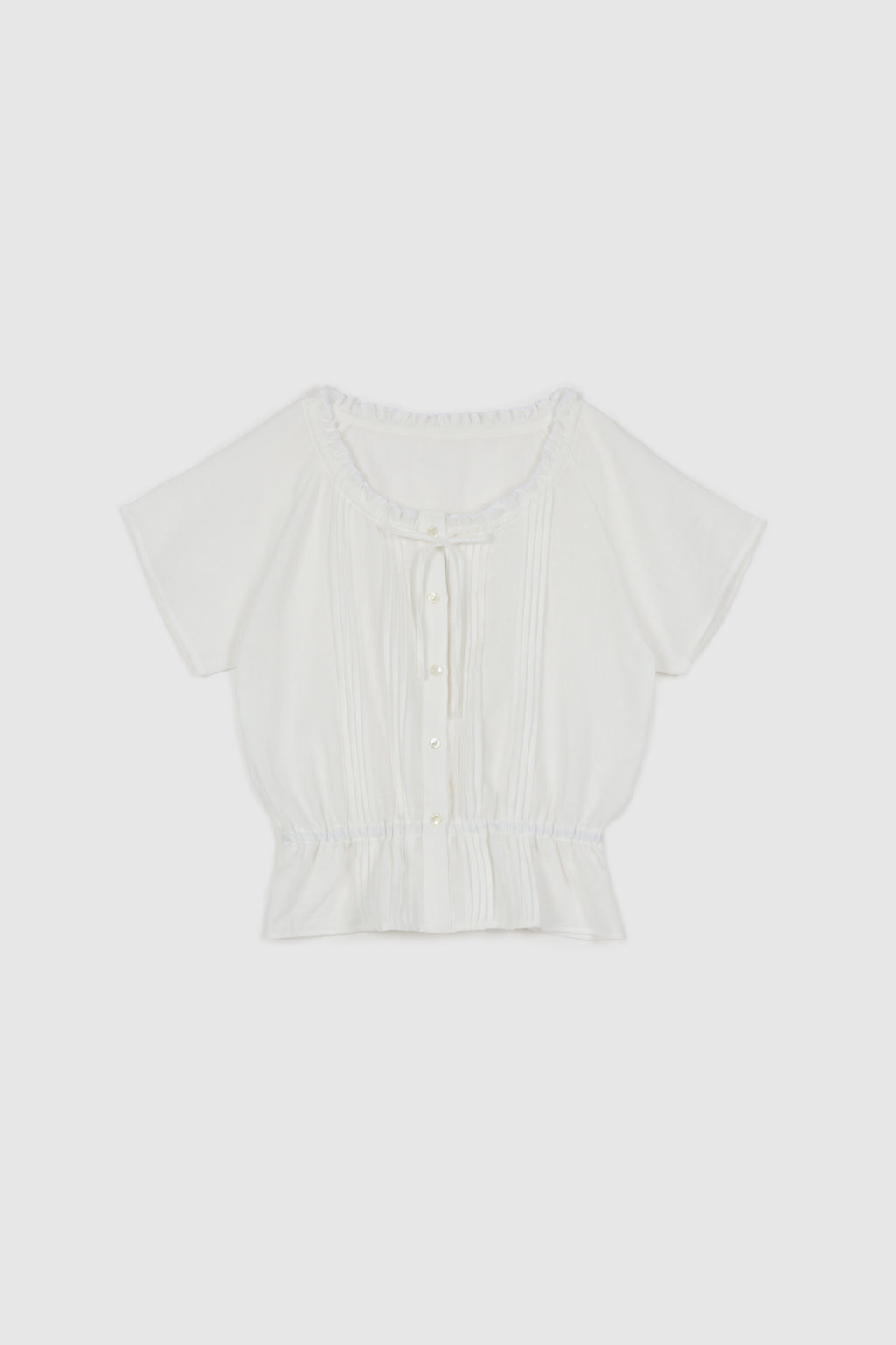 NCSSRY Pure Linen Tuck Half Blouse (White)
