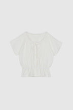 NCSSRY Pure Linen Tuck Half Blouse (White)