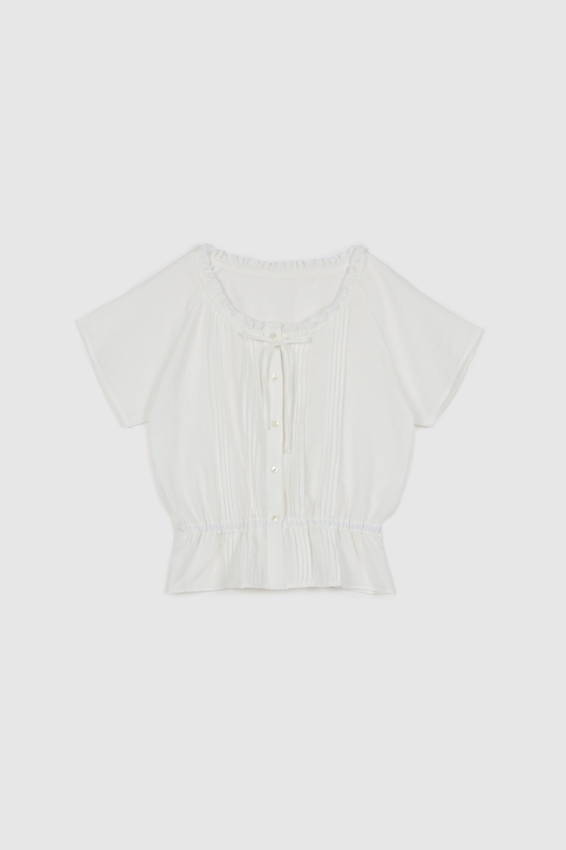 NCSSRY Pure Linen Tuck Half Blouse (White)