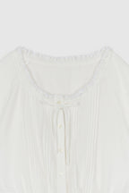 NCSSRY Pure Linen Tuck Half Blouse (White)