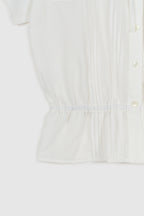 NCSSRY Pure Linen Tuck Half Blouse (White)