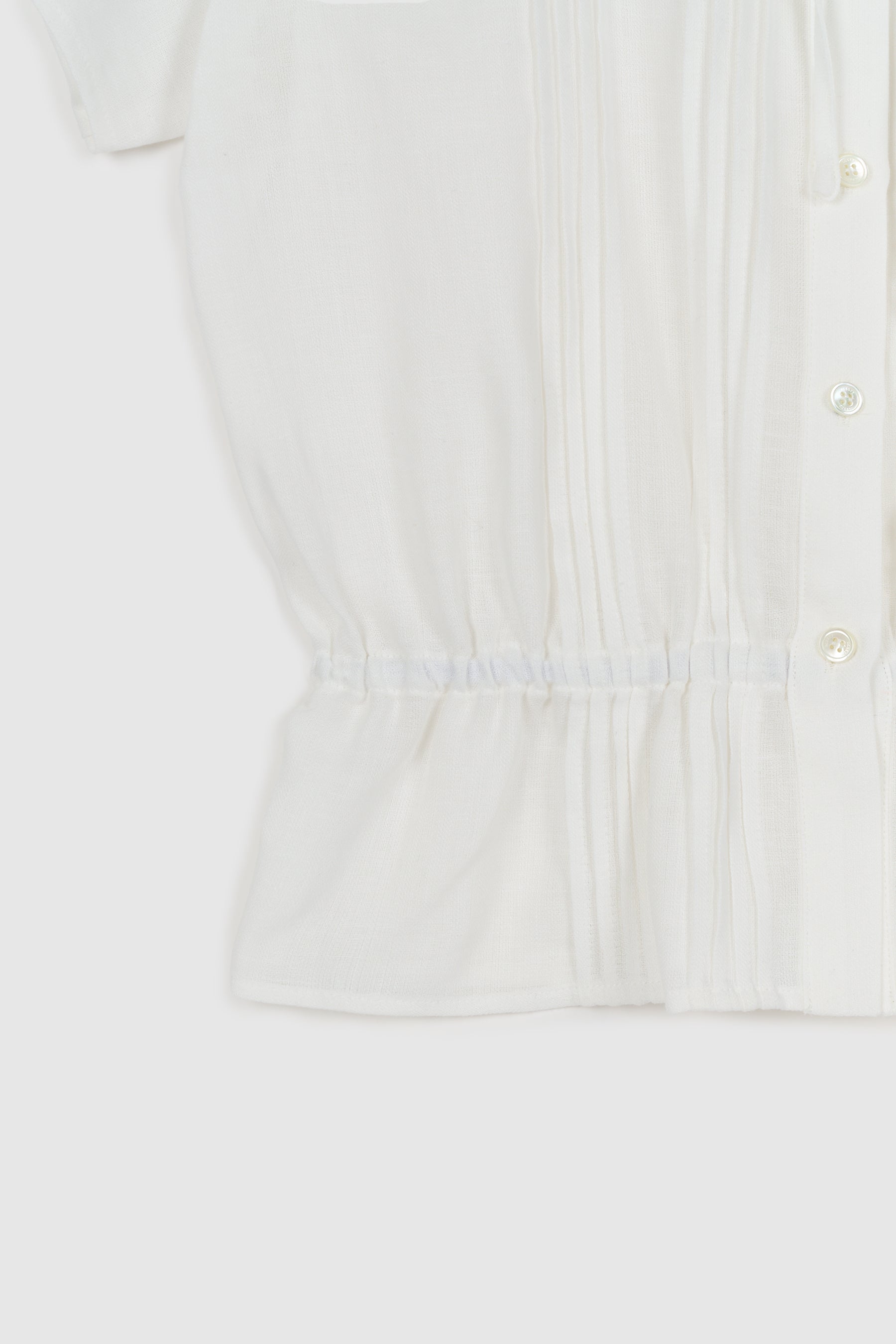 NCSSRY Pure Linen Tuck Half Blouse (White)