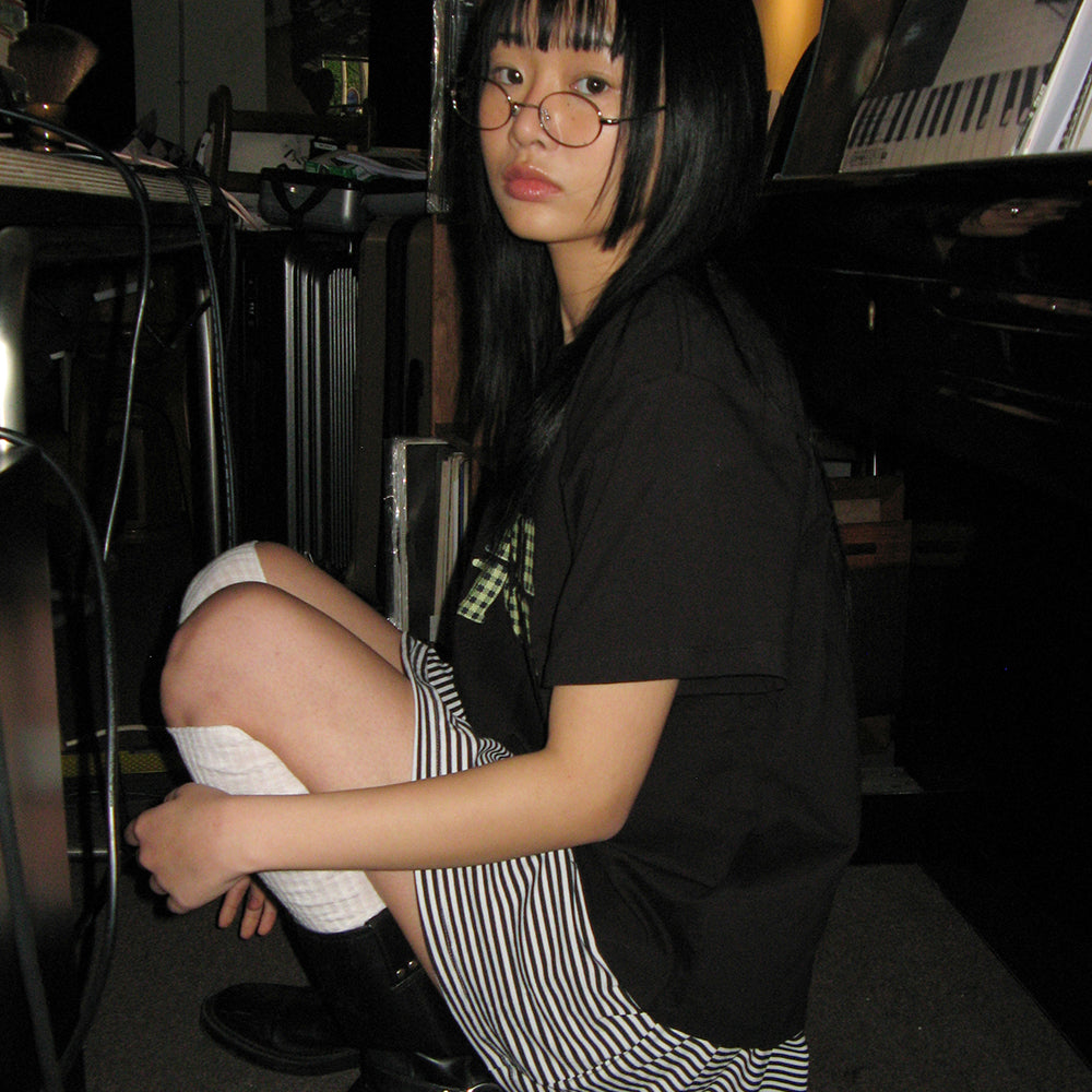 RONRON PATTERN LOGO BASIC FIT T SHIRT BLACK YELLOW