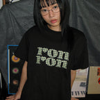RONRON PATTERN LOGO BASIC FIT T SHIRT BLACK YELLOW