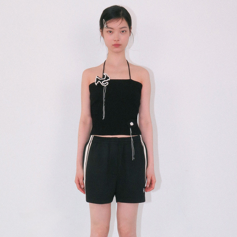 KIJUN [Liz wearing] Crochet Knit Tube Top Black