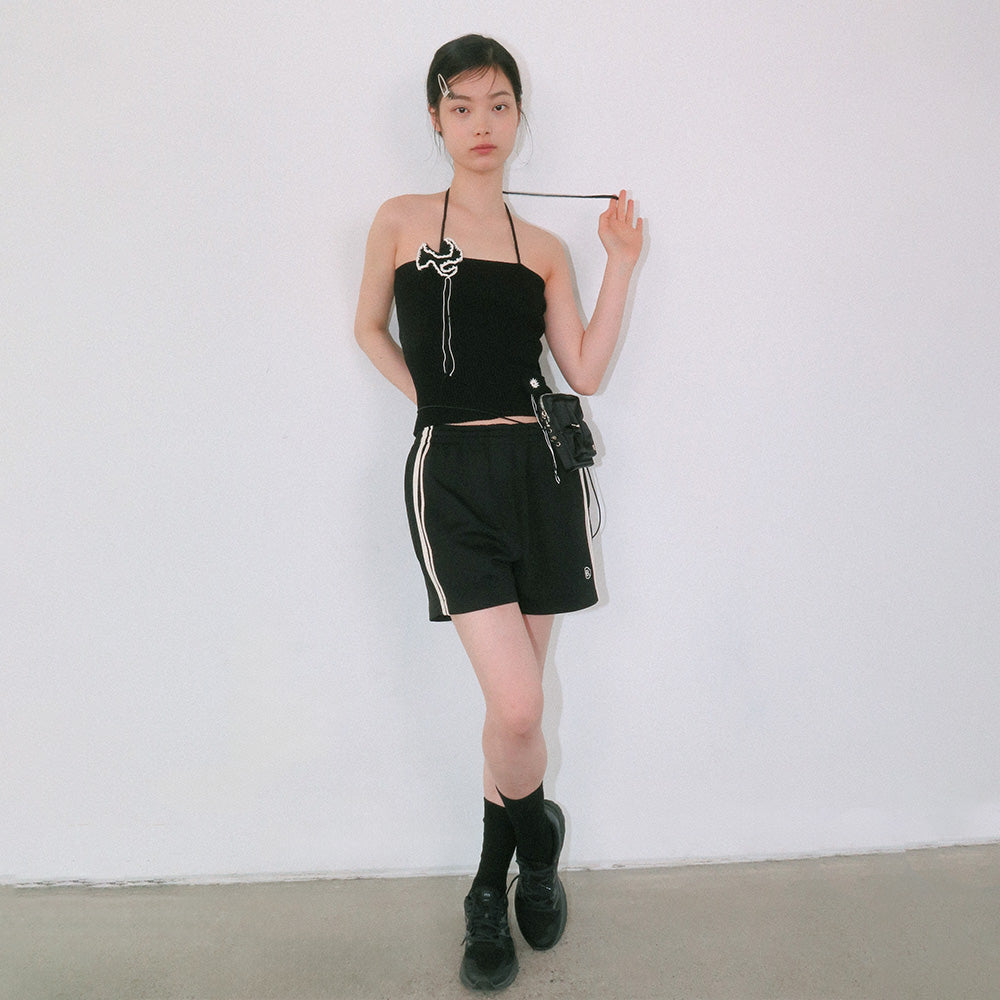 KIJUN [Liz wearing] Crochet Knit Tube Top Black