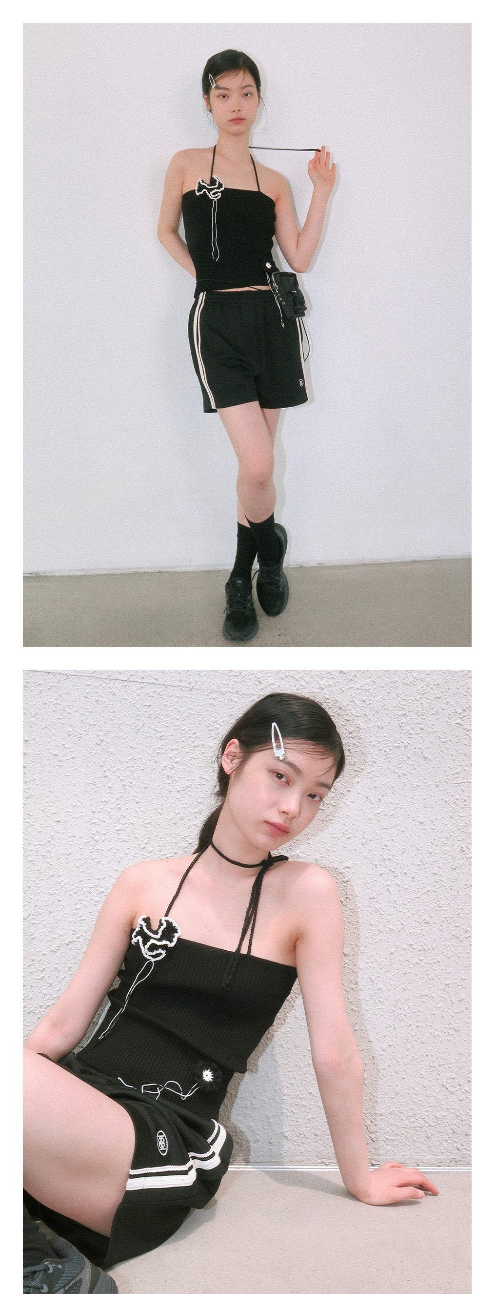 KIJUN [Liz wearing] Crochet Knit Tube Top Black