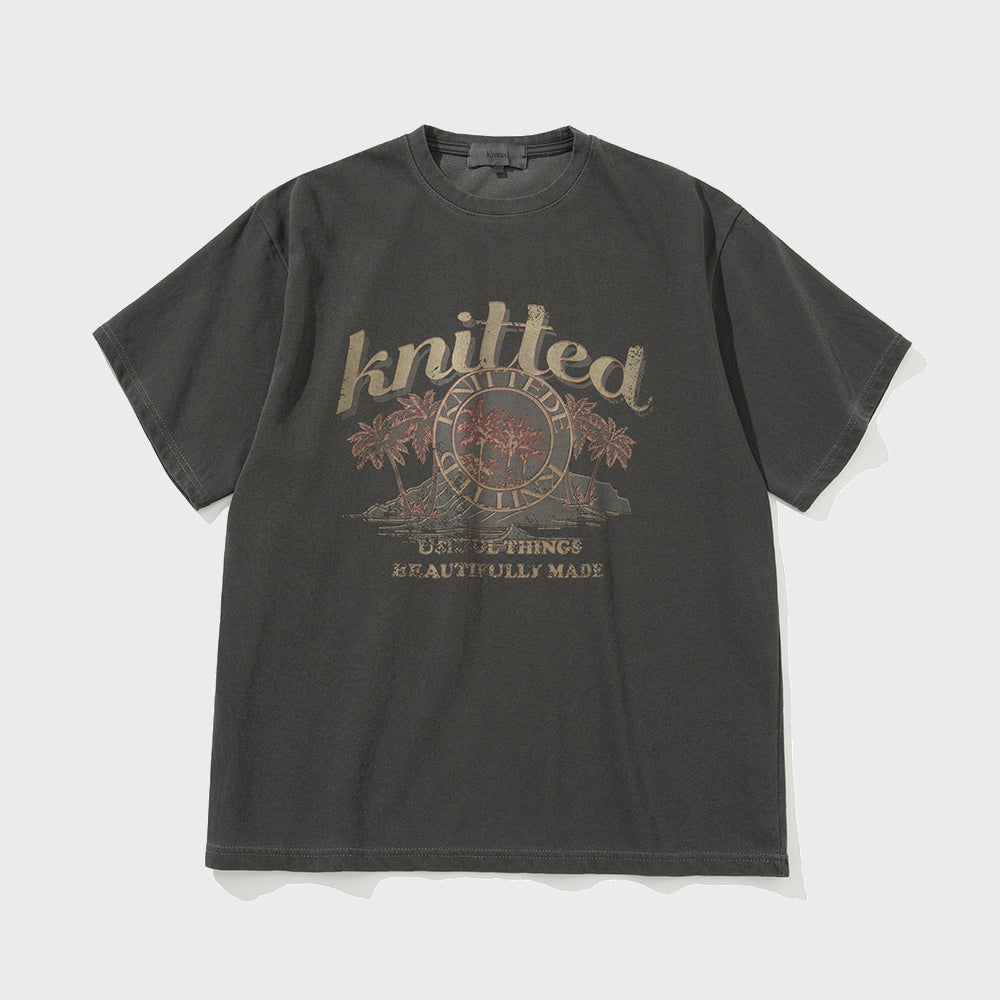 KNITTED (UNISEX) Pigmented palm tree graphic t-shirt CHARCOAL