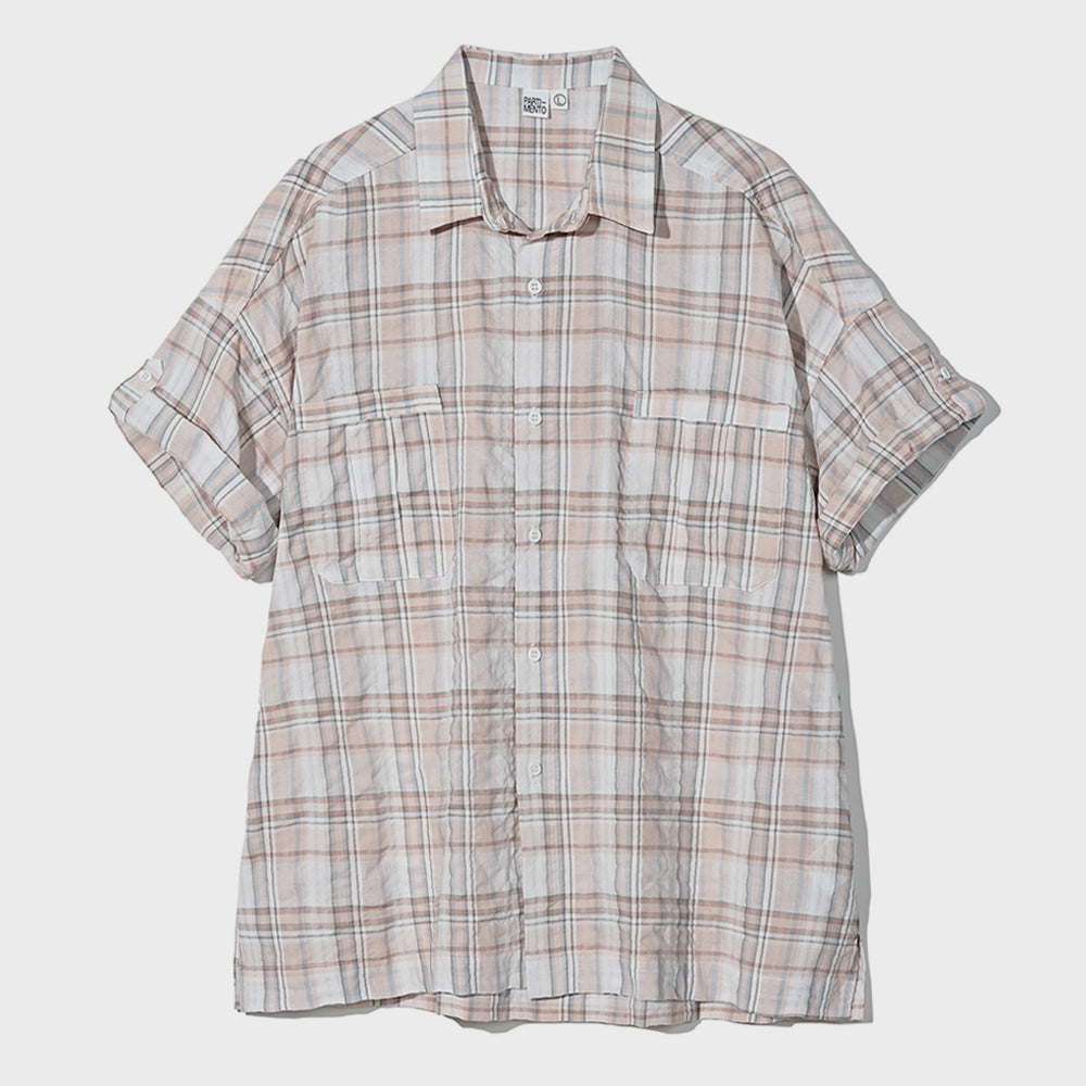 partimento Macdonnell Check Roll Up Half Shirts Indigo Pink