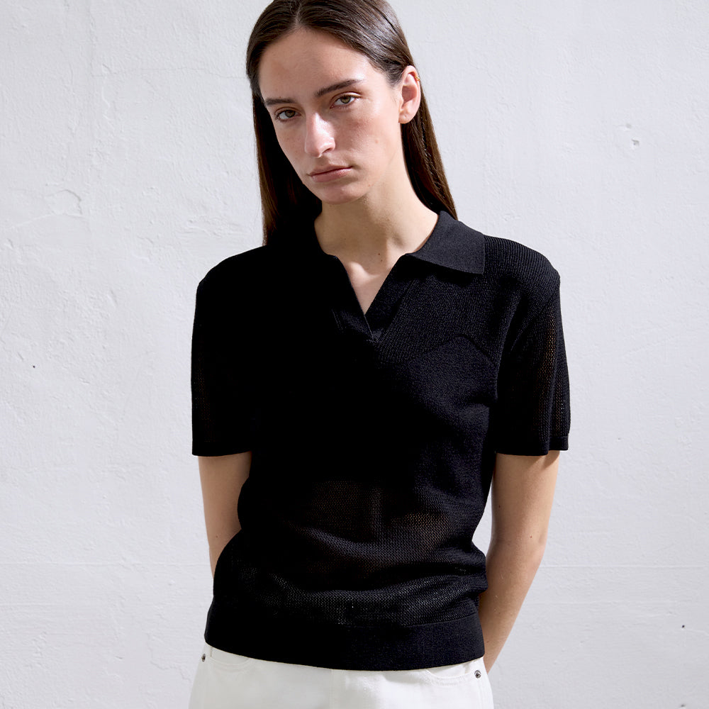 EMKM V-neck collar knit top_BLACK
