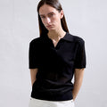 EMKM V-neck collar knit top_BLACK