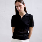 EMKM V-neck collar knit top_BLACK
