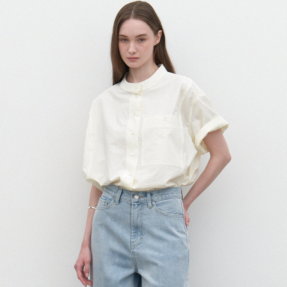 largo Short-sleeve standing collar shirt (light yellow)