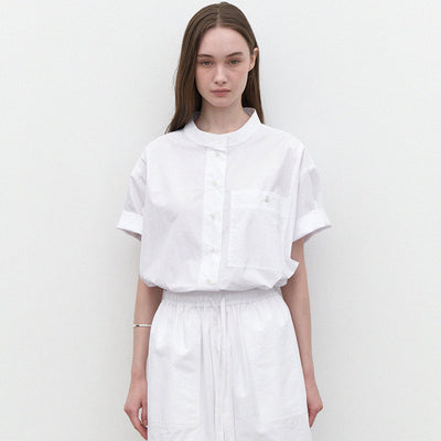 Short-sleeve standing collar shirt (white)