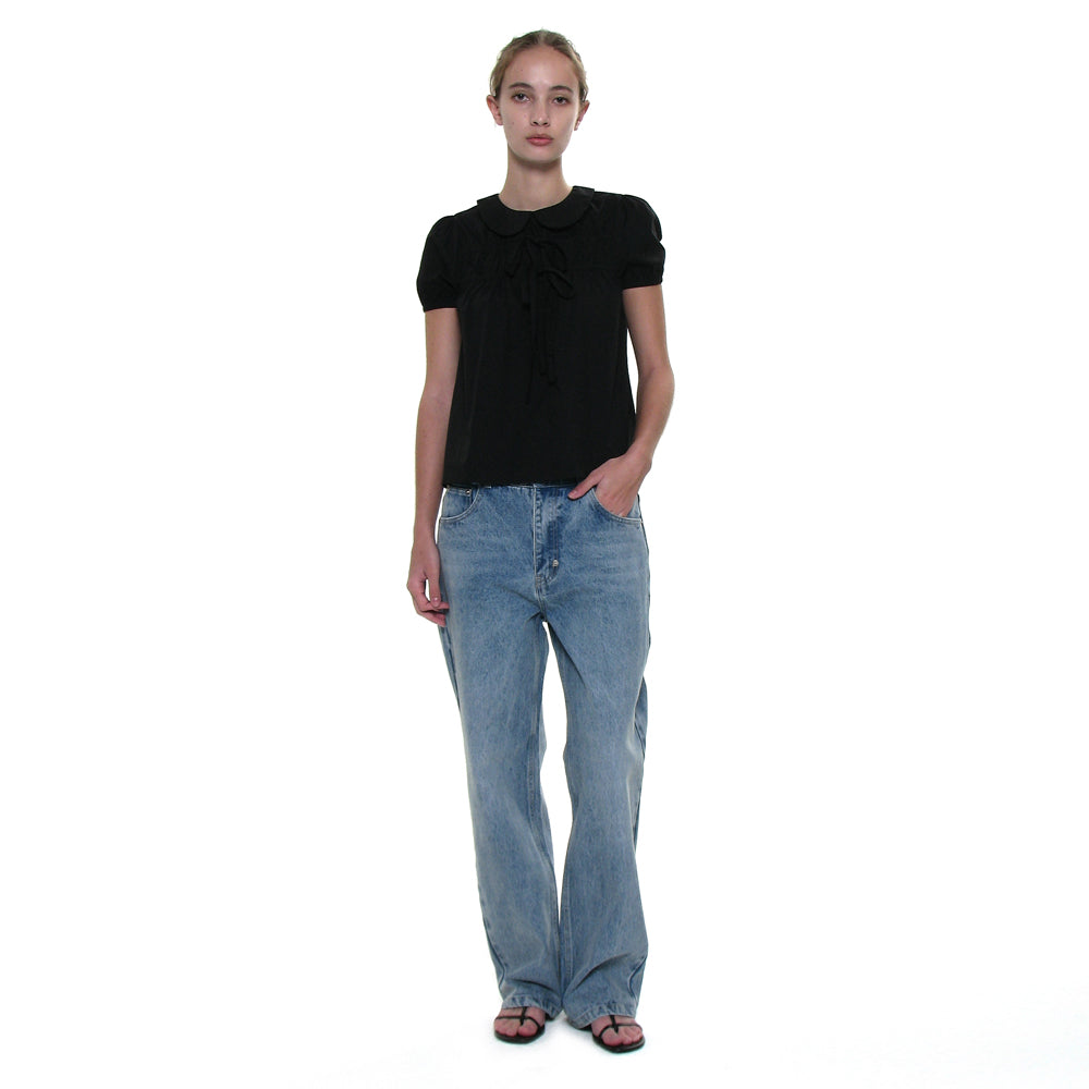 PARTIMENTO WOMEN OPEN BACK RIBBON STRAP BLOUSE_BLACK