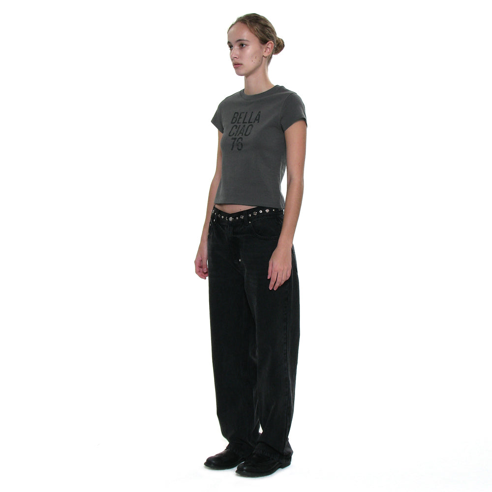 PARTIMENTO WOMEN CIAO BELLA 76 PRINTED SHORT SLEEVE TEE_CHARCOAL