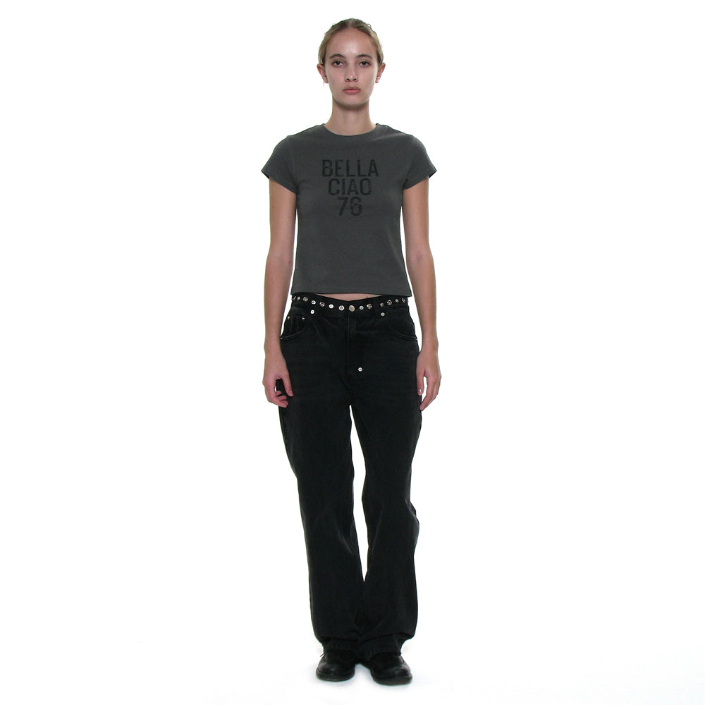 PARTIMENTO WOMEN CIAO BELLA 76 PRINTED SHORT SLEEVE TEE_CHARCOAL