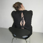 PARTIMENTO WOMEN OPEN BACK RIBBON STRAP BLOUSE_BLACK