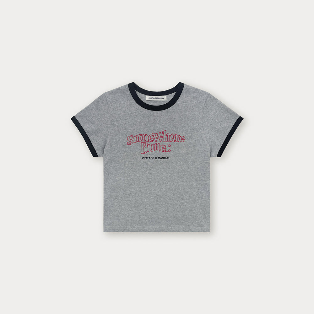 SOMEWHEREBUTTER [5th] Wave Logo Ringer Top - Grey(Black)