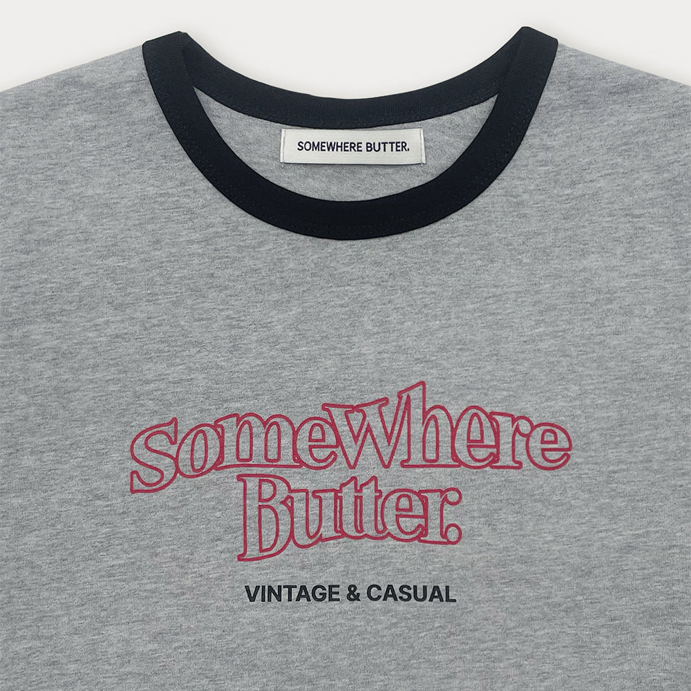 SOMEWHEREBUTTER [5th] Wave Logo Ringer Top - Grey(Black)