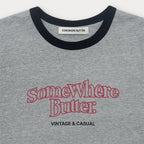 SOMEWHEREBUTTER [5th] Wave Logo Ringer Top - Grey(Black)