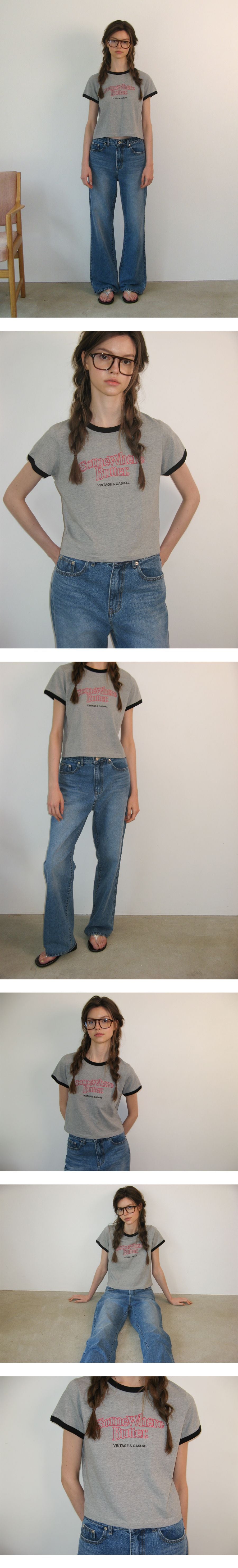 SOMEWHEREBUTTER [5th] Wave Logo Ringer Top - Grey(Black)