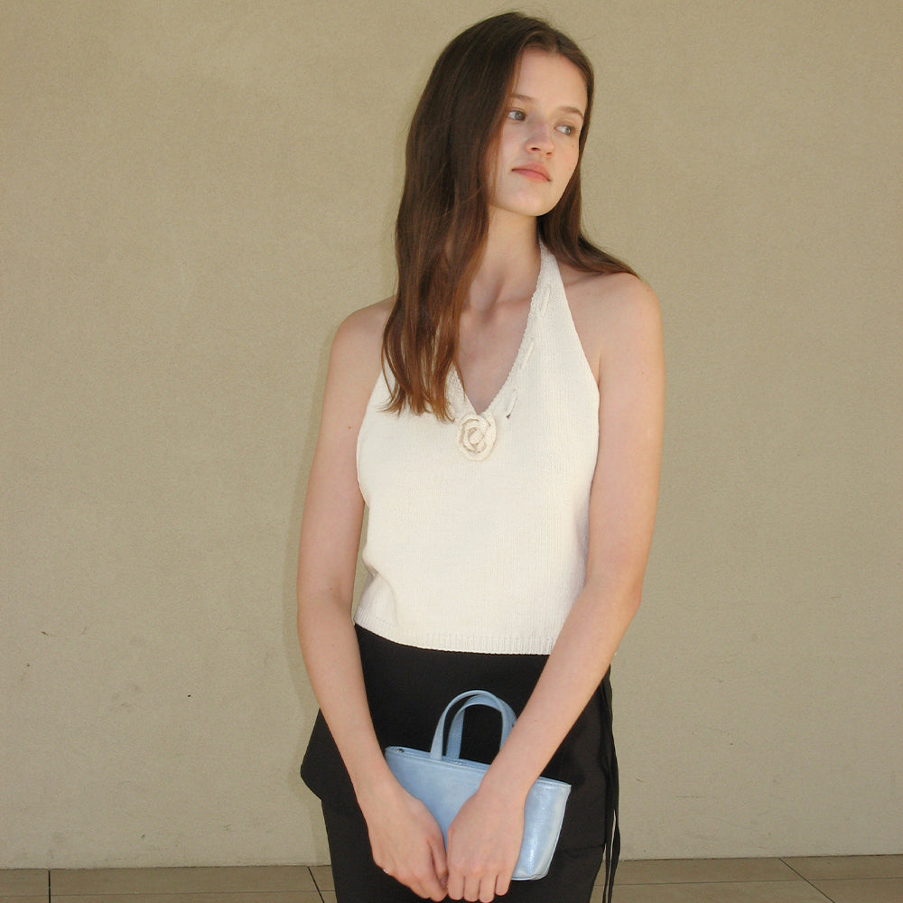 SOMEWHEREBUTTER [5th] Aloha Halter Sleeveless Knit - Cream