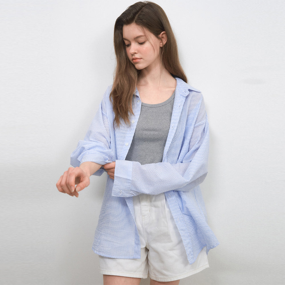 WEDNESDAYOASIS W/Seersucker Stripe Shirts_LIGHT BLUE(WC25-SH04)