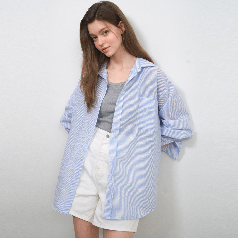 WEDNESDAYOASIS W/Seersucker Stripe Shirts_LIGHT BLUE(WC25-SH04)