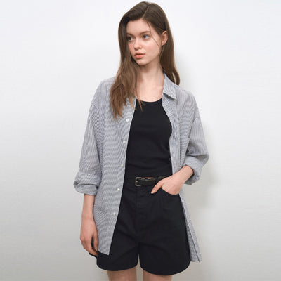 W/Seersucker Stripe Shirts_BLACK(WC25-SH04)