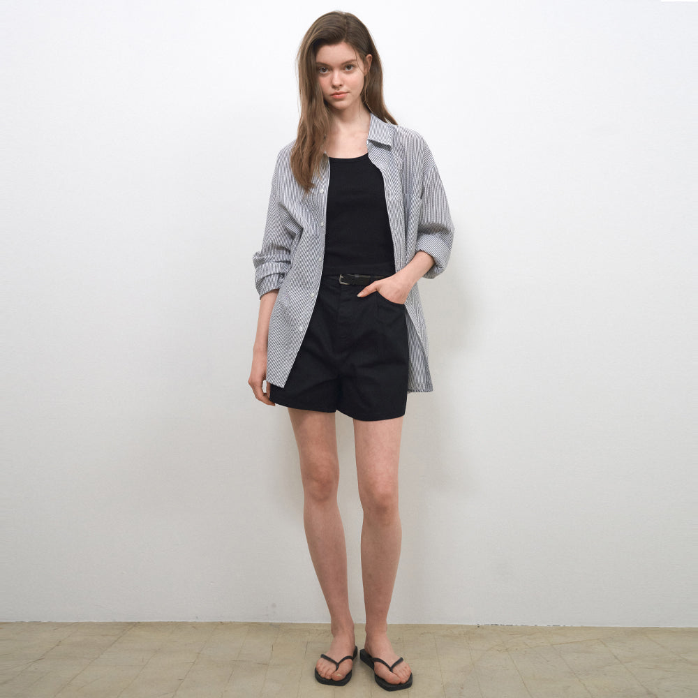 WEDNESDAYOASIS W/Seersucker Stripe Shirts_BLACK(WC25-SH04)