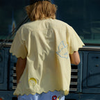 MOOD BETTER BIRDS EMBROIDERY EYELET SHORT SLEEVE SHIRTS YELLOW