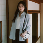 Siyazu SITP5197 Loose fit seersucker check shirt_Blue