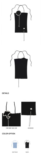 KIJUN [Liz wearing] Crochet Knit Tube Top Black