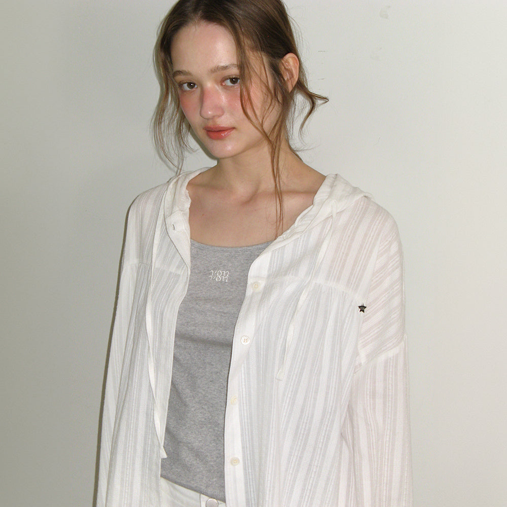 RONRON SOFT EYELET HOODED LOOSE FIT BLOUSE WHITE