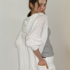 RONRON SOFT EYELET HOODED LOOSE FIT BLOUSE WHITE