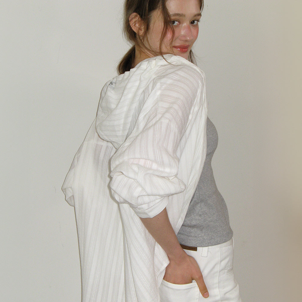 RONRON SOFT EYELET HOODED LOOSE FIT BLOUSE WHITE