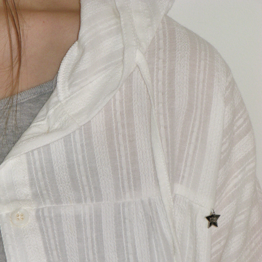 RONRON SOFT EYELET HOODED LOOSE FIT BLOUSE WHITE