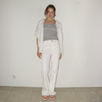 RONRON SOFT EYELET HOODED LOOSE FIT BLOUSE WHITE