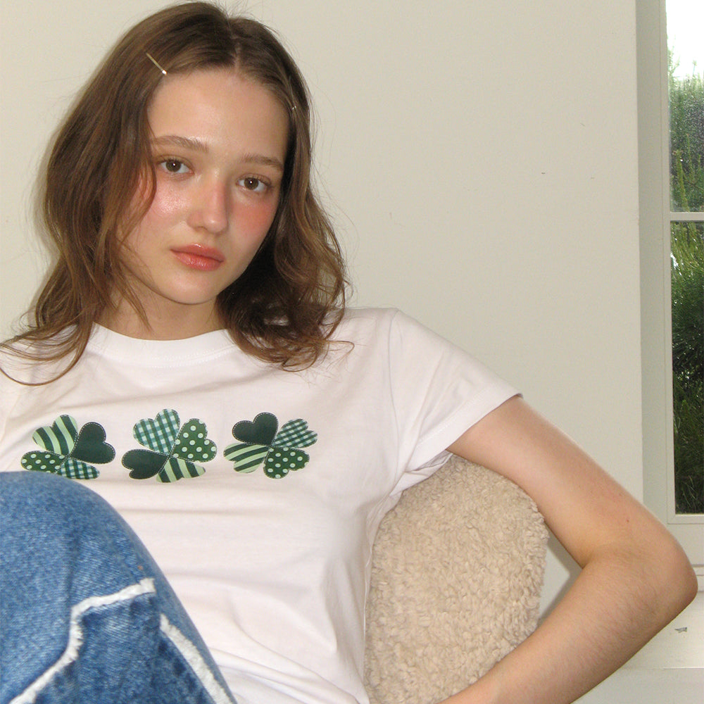 RONRON 3 CLOVER CROP T SHIRT WHITE
