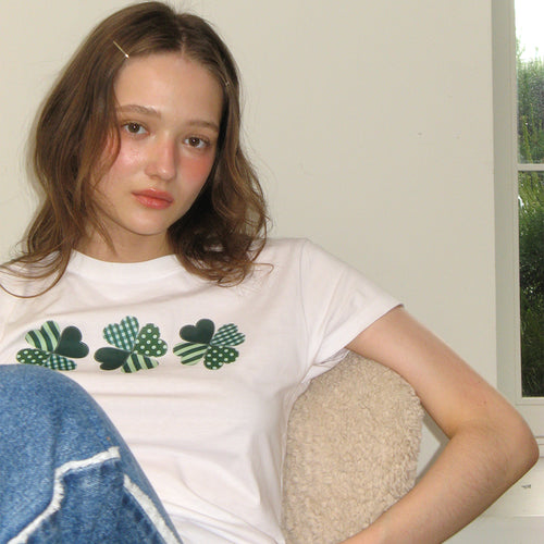 RONRON 3 CLOVER CROP T SHIRT WHITE