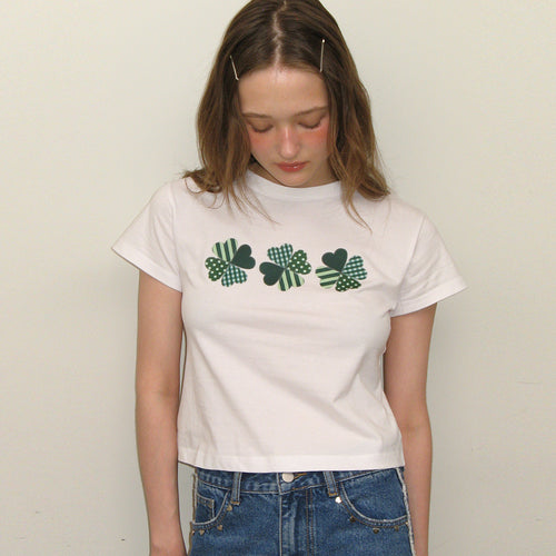 RONRON 3 CLOVER CROP T SHIRT WHITE