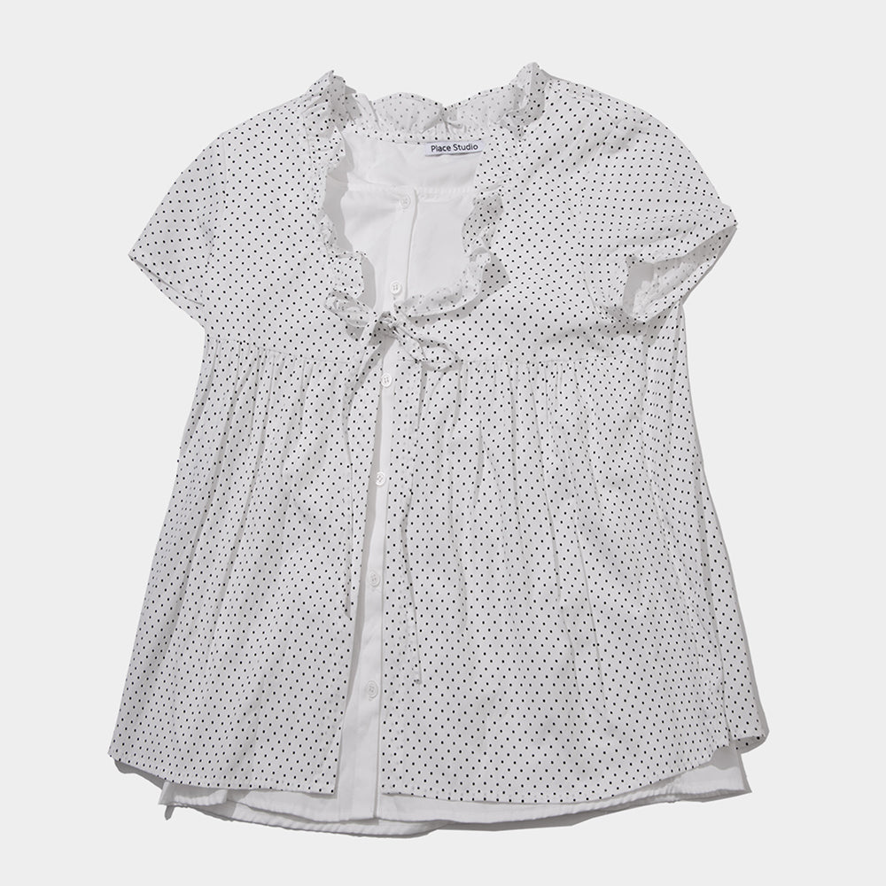 PLACE STUDIO Layered strap dot frill short sleeve blouse shirt _ 2COLOR