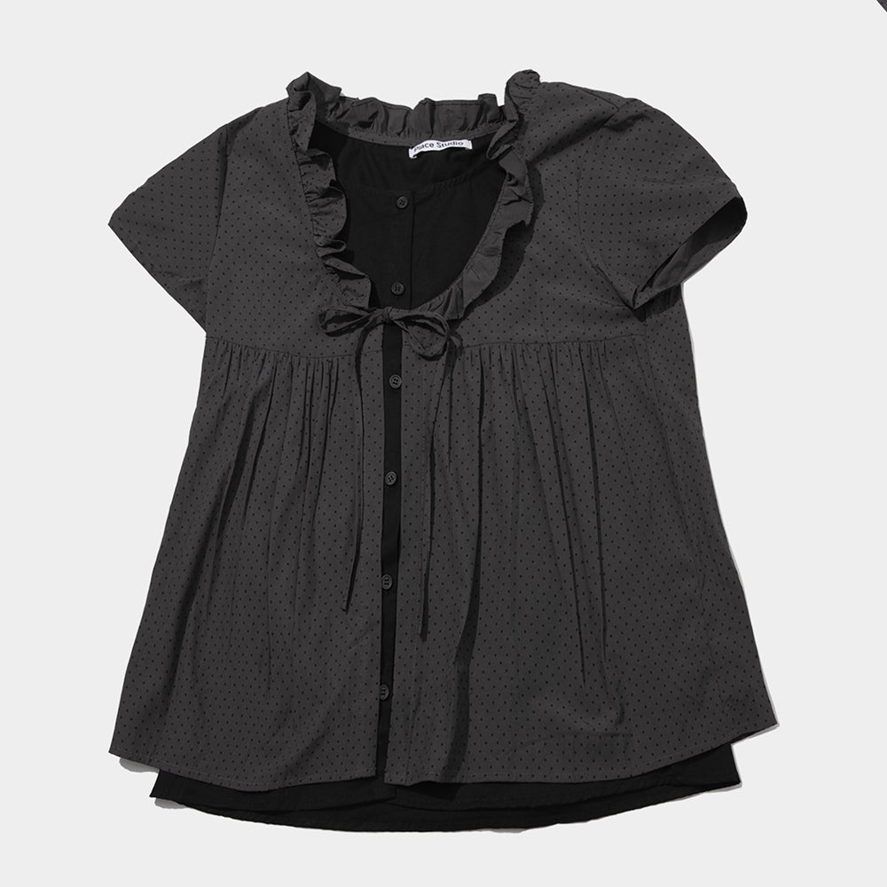 PLACE STUDIO Layered strap dot frill short sleeve blouse shirt _ 2COLOR